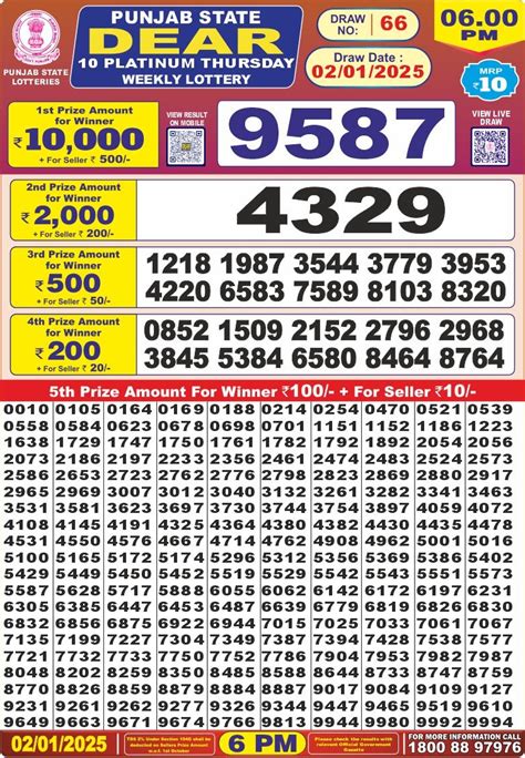 dear thursday weekly lottery result|Punjab State Lotteries.